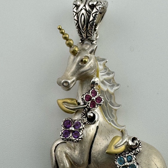 Barbara Bixby Sterling and 18 Karat Gold Unicorn Pendant Enhancer with Gemstones - Picture 2 of 11